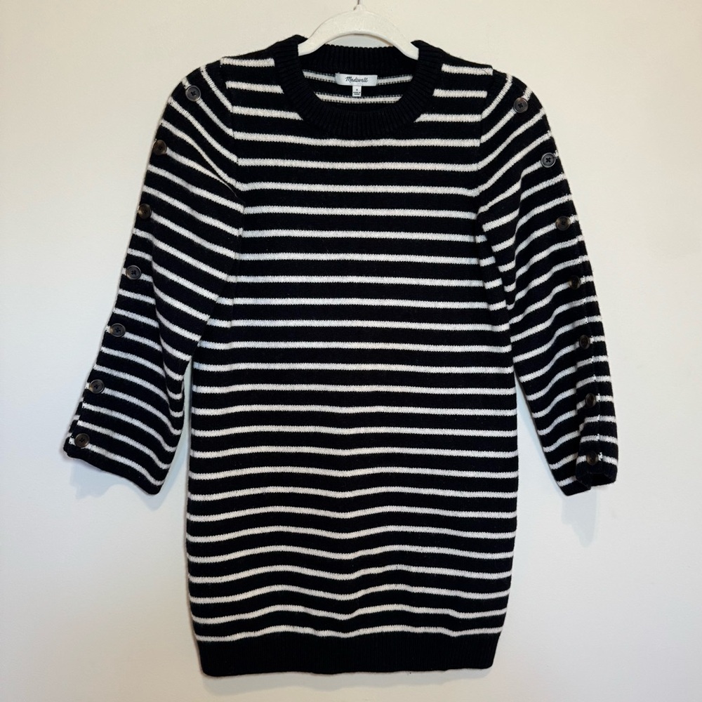Madewell 100% Merino Wool Black/White Striped Sweater Dress Size Small